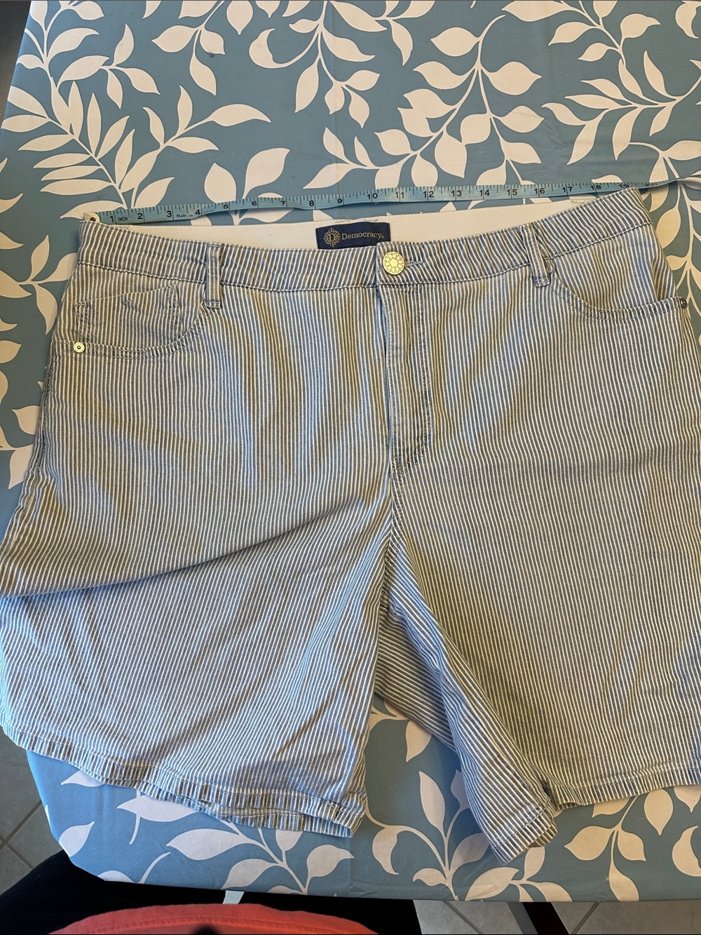 Democracy Blue and White Pinstripe Women's Bermuda Shorts
